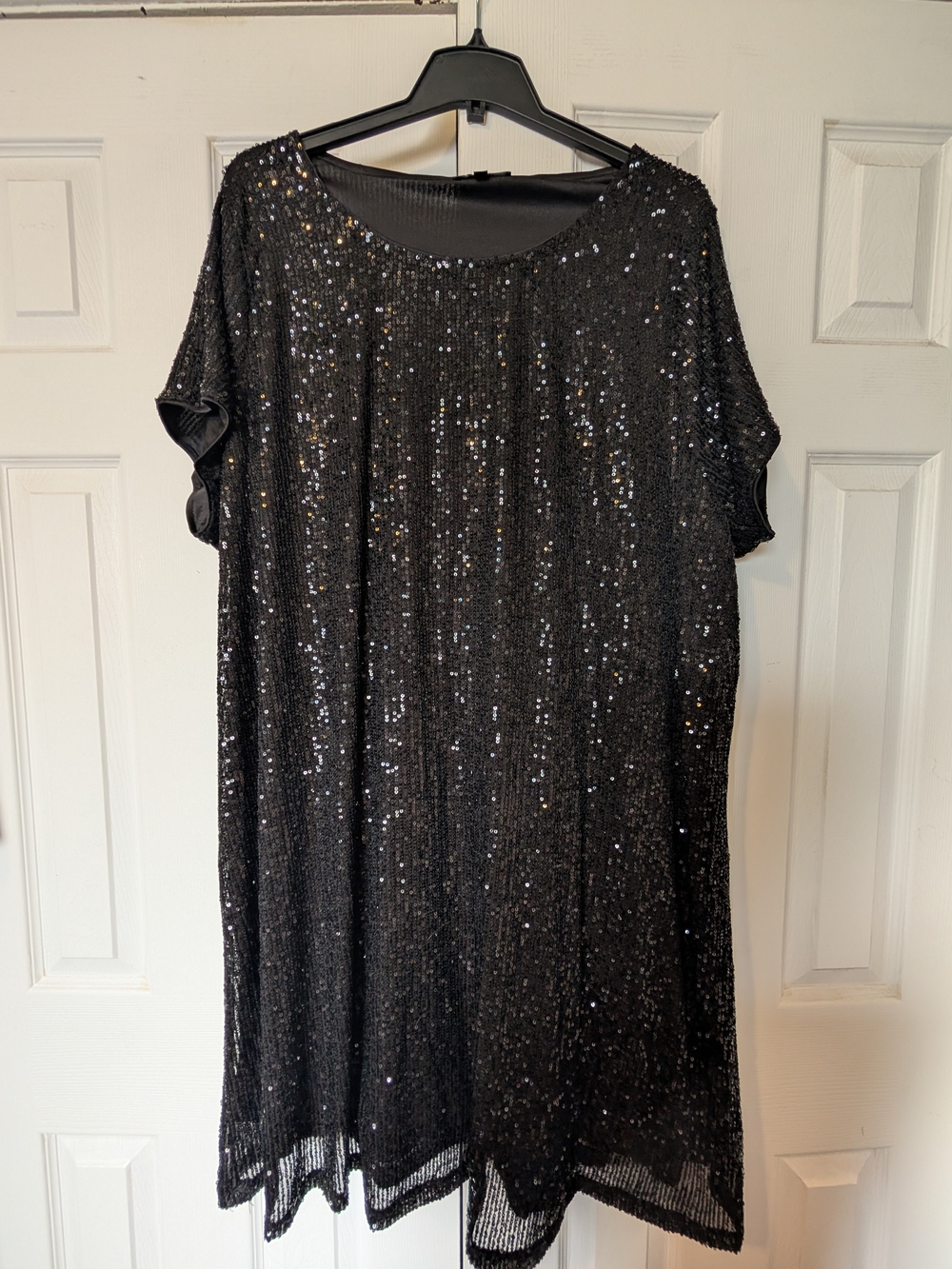 Black Sequin Short-Sleeve Midi Dress